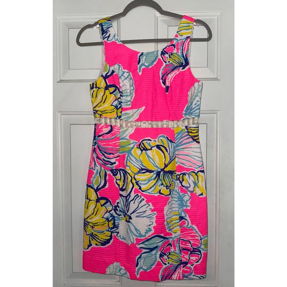 Lilly Pulitzer Iggy Kir Royal Pink Swept By The Tides Cut Out Waist Dress - Sz 0 - Picture 5 of 12